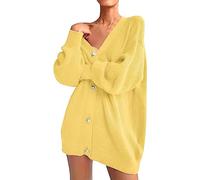 HOOUDO Strickjacke Damen Elegant Ärmeln, einfarbig, lockere Strickjacke Strickweste Schwarz (Yellow, XL)