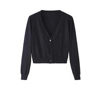 HOOUDO Strickjacke Damen Lang Damen im Frühling und Herbst, Kurze Strickjacke Holzfingerringe (Black, XXXL)