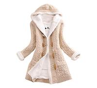 HOOUDO Strickjacke Damen Lang Dicke Cardigan mit Kapuze und Kapuze Dicke Strickjacken (Beige, XL)