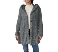 HOOUDO Strickjacke Damen Lang Dicke Cardigan mit Kapuze und Kapuze Dicke Strickjacken (Grey, M)