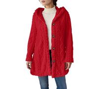 HOOUDO Strickjacke Damen Lang Dicke Cardigan mit Kapuze und Kapuze Dicke Strickjacken (Wine, XXXXXL)