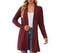 HOOUDO Strickjacke Damen Lang Lose Strickjacke Jacke Frauen Kleidung Damen Strickjacken Binden (Red, XL)