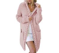 HOOUDO Strickjacke Damen Lang und großer Tasche zum Stricken von Teig Warme Strickjacken Damen (RD1, XXXL)