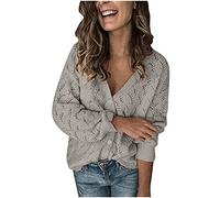 HOOUDO Strickjacke Damen Modern Ärmel, Strickjacke, Langer Häkelpullover Wollstrickjacke Damen (Grey, L)