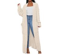 HOOUDO Strickjacke Damen Modern lockerer Strickpullover, Oberbekleidung, Lange Strickjacke Strickpullover Blau Damen (White, XXXL)