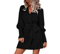 HOOUDO Strickjacke Damen Modern V Neck Soft Strickpullover Open Front Cardigan Coat Outwear mit Gürtel Strickjacke Schwarz Herren (Black, S)