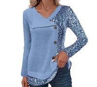 HOOUDO Sweater Top - und Wintermodelle der V-Ausschnitt Langarm T-Shirt Farbspleißdruck Persönlichkeit Große Größe Tops Gelbe Bluse Damen Langarm