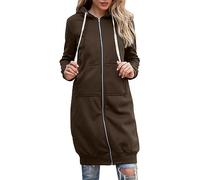 HOOUDO Sweatjacke Damen Kapuzenjacke Sweatshirt Herbst Winter Warm Lang Kapuzenmantel Elegante Hoodies Sweatshirt Mit Kapuze und Reißverschluss Kapuzenpullover Outwear Langen Mantel Jacke Tops