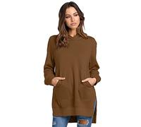 HOOUDO Sweatshirt Damen Mit Kapuze Schlitz Top T-Shirt Einfarbig Mode Kapuzenpullover Pulloverjacke (Coffee, XL)