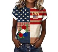 HOOUDO T-Shirt Damen Kurzarmhemden Für Oberteile Bedrucktes Damenoberteil, Kurzarmbluse, Kurzarm-T-Shirt, Rundhals-T-Shirt (Watermelon Red, XL) Hemdbluse Cool Shirt Opus Bluse Tshirt Festliches