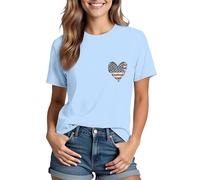 HOOUDO T-Shirt Damen Kurzarmhemden Für Oberteile Damen-Freizeit-T-Shirt Mit Kurzen Ärmeln (Light Blue, XXL) Hemdbluse Lang Kurze Jeansjacke Gerippt Strick Tshirt Sommerbluse Locker Musselin