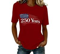 HOOUDO T-Shirt Damen Kurzarmhemden Für Oberteile Damen-T-Shirt Mit Grafikprint 2026 (Red, XL) Regenbogen Pullover Gant Tshirt Langes Striped Top Sportlich Elegante Kleidung Mittelalter Oberteil