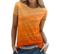 HOOUDO T-Shirt Damen Kurzarmhemden Für Oberteile Damenbluse Mit Print, Kurzarm, Pullover, Oversize-Top (Orange, S) Kurzarm Bluse Elegant Flanellhemd Weiß Tunika Jeansbluse Lang Piraten Oberteil