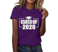 HOOUDO T-Shirt Damen Kurzarmhemden Für Oberteile Den Jahrgang 2026 (26) Der High School (Purple, XXL) Top Weiß Tops Elegant Bluse Armlos Leinen Kleidung Schönes Oberteil Hochzeit Strandshirt