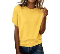 HOOUDO T-Shirt Damen Kurzarmhemden Für Oberteile Frühling Und, Rundhalsausschnitt, Kurze Ärmel, Weiches, Atmungsaktives Stricktop Freizeit Alltag (Yellow, XXXL) Top Sommer Locker Bluse Mit