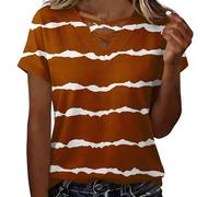 HOOUDO T-Shirt Damen Kurzarmhemden Für Oberteile Mit V-Ausschnitt Und Speziellem Ausschnittdesign (Orange, L) Halbarm Shirt Basic T-Shirts Mode Tiefer Business Bluse Kurzarm Schmetterling