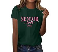 HOOUDO T-Shirt Damen Sommer Oberteile Rundhals Kurzärmeliges Abschlusszeit, Kurzarmshirt Mit Print (Blackish Green, S) Weiß Crop Top Rüschen Shirt Blusen Für Spagetti Musselin Bluse Schwarz