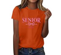 HOOUDO T-Shirt Damen Sommer Oberteile Rundhals Kurzärmeliges Abschlusszeit, Kurzarmshirt Mit Print (Orange, XXXL) Baumwoll Tops Weiß Weinlese Shirts Elegant Chiffonbluse Lila Bluse Shirt Spitze