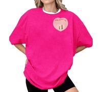 HOOUDO T-Shirt Damen Sommer Oberteile Rundhals Kurzärmeliges Schulterfreies Kurzarmtop Mit 2D-Print Für - Lässig Und Überschnittenen Schultern (Red, L) Blusentops Kurzarm Carmen Oberteil Bluse