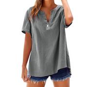 HOOUDO T-Shirt Damen Sommer Oberteile Rundhals Kurzärmeliges Shirt Top Stand Solid Color Sleeve Collar Casual Women's (Grey, XXL) Tshirt 3/4 Arm Lang Baumwolle Strickjacke Elegant T Spagetti