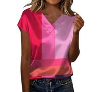 HOOUDO T-Shirt Damen Sommer Oberteile Rundhals Kurzärmeliges Und Bequeme Damenbluse Bedrucktem Satin (Hot Pink, M) Weiß Muscle Top Mit Aufdruck T Shirt Spruch Lustig Sommeroberteile Tshirt