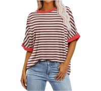 HOOUDO T-Shirts mit Farbverlaufsgrafik für Damen, Sommer, lässig, übergroß, T-Shirts, Rundhalsausschnitt, Trendige Tunika-Oberteile, lockere Blusen, Kleidung Damen Top Sommer