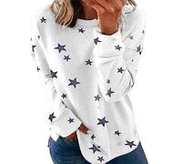 HOOUDO Tages Angebote Sale 2023 Und Winter Europäischen Und Amerikanischen Lose Große Größe Lange Ärmeln T-Shirt Stern Druck Pullover Pullover Damen 54 Regenbogen Top Damen Sale Angebote Bestellung