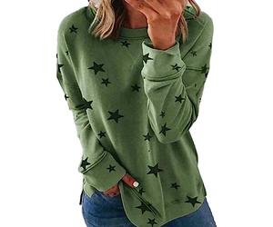 HOOUDO Tages Angebote Sale 2023 Und Winter Europäischen Und Amerikanischen Lose Große Größe Lange Ärmeln T-Shirt Stern Druck Pullover Pullover Damen 54 Regenbogen Top Da Meine Bestellungen Anzeigen