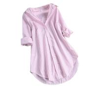 HOOUDO Tages Angebote Sale Bluse mit Langer Oberseite Loser drehbarer Kragen Frauen Ärmel streifenförmige -Hemden Damenbluse Tunika Damen Sommer Elegant Weiße Bluse Damen K Sale Angebote Bestellung