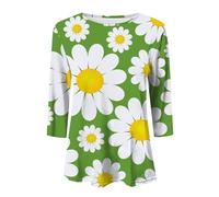 HOOUDO Tages Angebote Sale Blusen für Damen, elegant, lässig, elegant, Rundhalsausschnitt, 3/4-Ärmel, Sommerhemden mit Blumendruck, entspannte Passform Festliches Rotes Obe Sale Angebote Bestellung