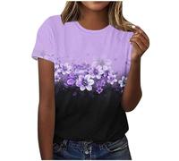 HOOUDO Tages Angebote Sale Damen Awareness Shirt Lila Band Floral Kurzarm T Shirts Pflege Tops Rolli Schwarz Damen Tshirt Damen Longshirt Lange Tshirts Damen Locker Obertei Sale Angebote Bestellung