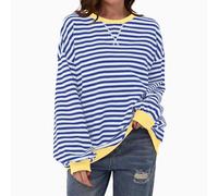 HOOUDO Tages Angebote Sale Damen Oversized Sweatshirt mit Streifenmuster, Farbblock, Langarm, Rundhalsausschnitt, lässig, lockeres Pullover-Shirt Wanderpullover Basic Beque Sale Angebote Bestellung