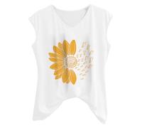 HOOUDO Tages Angebote Sale Damen Sommer bedrucktes Tanktop mit V-Ausschnitt, ärmelloses T-Shirt-Oberteil Cut Out Oberteil Damen Italienische Damenmode Senffarbenes Oberteil Sale Angebote Bestellung