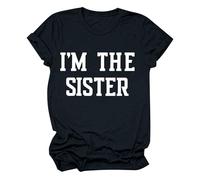 HOOUDO Tages Angebote Sale Lässiges, kurzärmliges Damen-T-Shirt mit Rundhalsausschnitt „I'm The Sister“ mit Buchstaben-Aufdruck Batik Shirt Oberteile Damen Fruehling Damen Sale Angebote Bestellung