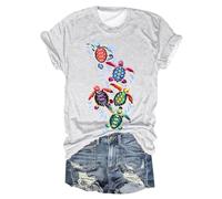 HOOUDO Tages Angebote Sale Modisches Damen-T-Shirt mit Rundhalsausschnitt und kurzen Ärmeln, Schildkröten-Print Pullover Rückenfrei Damen-Druck, Lockerer V-Ausschnitt, Kurz Sale Angebote Bestellung