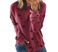 HOOUDO Tagesangebote Heute Sale 2023 Und Winter Europäischen Und Amerikanischen Lose Große Größe Lange Ärmeln T-Shirt Stern Druck Pullover Pullover Damen 54 Regenbogen Top Sale Angebote Bestellung