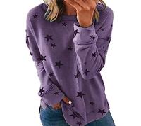 HOOUDO Tagesangebote Heute Sale 2023 Und Winter Europäischen Und Amerikanischen Lose Große Größe Lange Ärmeln T-Shirt Stern Druck Pullover Pullover Damen 54 Regenbogen Top Sale Angebote Bestellung