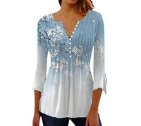 HOOUDO Tagesangebote Heute Sale Casual V-Kragen 3D-gedrucktes Basishemd T-Shirt Hochgeschlossene Longshirt Damen Kurzarm Bluse Festlich Damen Mit Glitzer Graues Oberteil Damen Mein Bestellung Sale