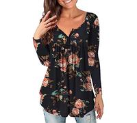HOOUDO Tagesangebote Heute Sale Damen-Hemd in Übergröße, Tunika-Oberteil, langärmelig, lässig, Blumenhemd für Damen Damen Blusen Sommer Wasserfall Shirt Netzoberteil Damen Sale Angebote Bestellung