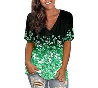 HOOUDO Tagesangebote Heute Sale Damen Lässige, Elegante, Bedruckte, kurzärmlige Hemdbluse mit V-Ausschnitt Rolli Kurzarm Sommerkleider Günstig Tshirt Damen Sommer Lang Tshi Sale Angebote Bestellung