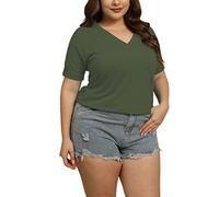 HOOUDO Tagesangebote Heute Sale Damen Sommer Solide Tops Plus Größe V-Ausschnitt T-Shirts Kurzarm Tops Lose Lässige T-Shirts Kleid 52 Damen Shirt Gr 50-52 Sommer Outfits Teenag Mein Bestellung Sale