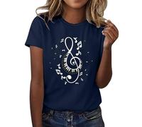HOOUDO Tagesangebote Heute Sale Damen-T-Shirt mit Musiknoten-Aufdruck, kurzärmelig, Rundhals-T-Shirt, modisches Oberteil, leicht, weich, lässige Sommerkleidung Vintage Damen Kl Mein Bestellung Sale