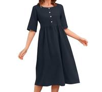 HOOUDO Tagesangebote Heute Sale Einfarbiges, ärmelloses, lockeres Kleid aus Baumwolle und Leinen mit Rundhalsausschnitt und Tasche Enges Kleid Damen Kurz Sommerkleid Damen Sale Angebote Bestellung