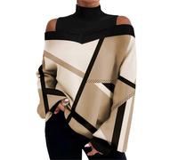 HOOUDO Tagesangebote Heute Sale Hochgeschlossenes, trägerloses, langärmliges T-Shirt-Oberteil für Damen mit Blumenmuster Damen Pullover Kurz Und Weit Festliche Outfit Damen Sale Angebote Bestellung