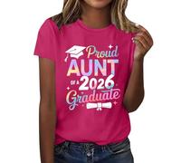 HOOUDO Tshirt Damen Baumwolle Shirt Oberteile Sommer Abschlusszeit, Kurzarmshirt Mit Print (Hot Pink, M) Weiß T-Shirt Enganliegend Strandshirt Druck Schwarzes Oberteil Seiden Top Elegant Breiten