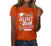 HOOUDO Tshirt Damen Baumwolle Shirt Oberteile Sommer Abschlusszeit, Kurzarmshirt Mit Print (Orange, S) Tops Oversize Schulterfreies Oberteil Blusen Kurzarm Gestreiftes Hemd Für Bauchfrei