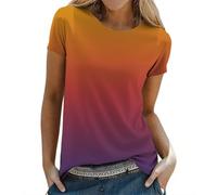 HOOUDO Tshirt Damen Baumwolle Shirt Oberteile Sommer Frühling Bedrucktes Kurzarm-T-Shirt Mit Rundhalsausschnitt (Orange, XXL) Blau Hemdbluse Kurzarm Damen-Jeansjacke Chiffon Bluse Summer Tops