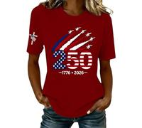 HOOUDO Tshirt Damen Baumwolle Shirt Oberteile Sommer Mit Grafikprint, Kurzarm, Freizeit-Top (Red, L) Oversized Blusen Elegant Musselin Basic Locker Longshirt Sexy Sporttop Hemd Calida Unterhemd