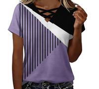 HOOUDO Tshirt Damen Baumwolle Shirt Oberteile Sommer T-Shirt Mit V-Ausschnitt Und Speziellem Ausschnittdesign (Purple, S) Crop Tops Bluse Schwarz Kurzarm Blusen Blouson Elegant Pieces Spaghetti