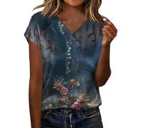 HOOUDO Tshirt Damen Baumwolle Shirt Oberteile Sommer Und Bequeme Damenbluse Bedrucktem Satin (Dark Blue, XXXL) Spitze Hemd Bluse Hellblau Linen Herbst Just Fashion Now Kostüme Karneval Festliche